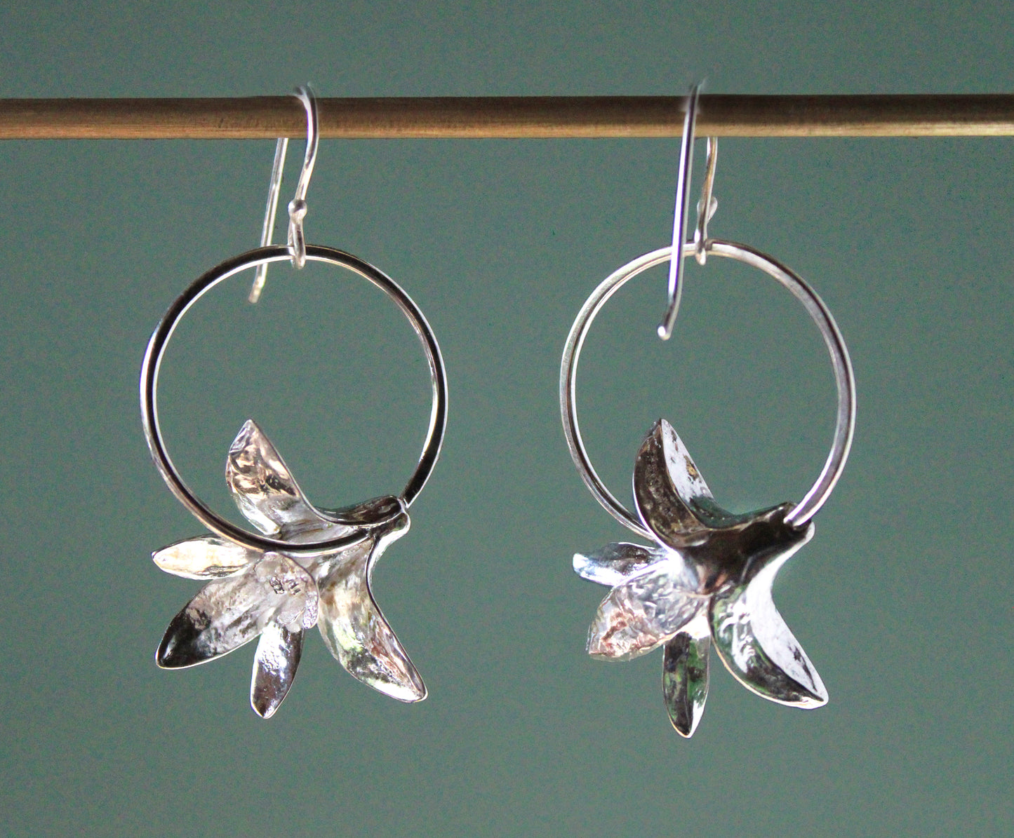 Silver Orchid Hoop Earrings