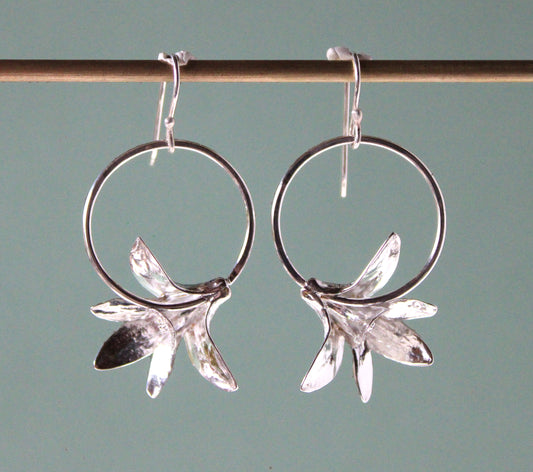 Silver Orchid Hoop Earrings
