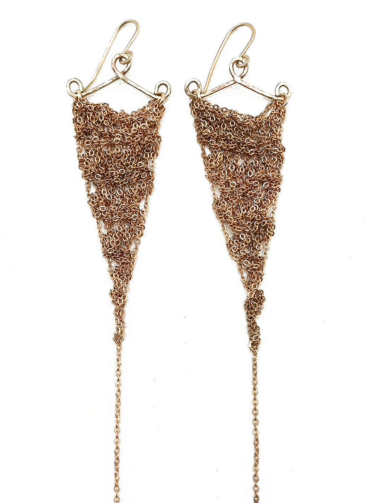 Earrings: Crochet triangle: copper: medium