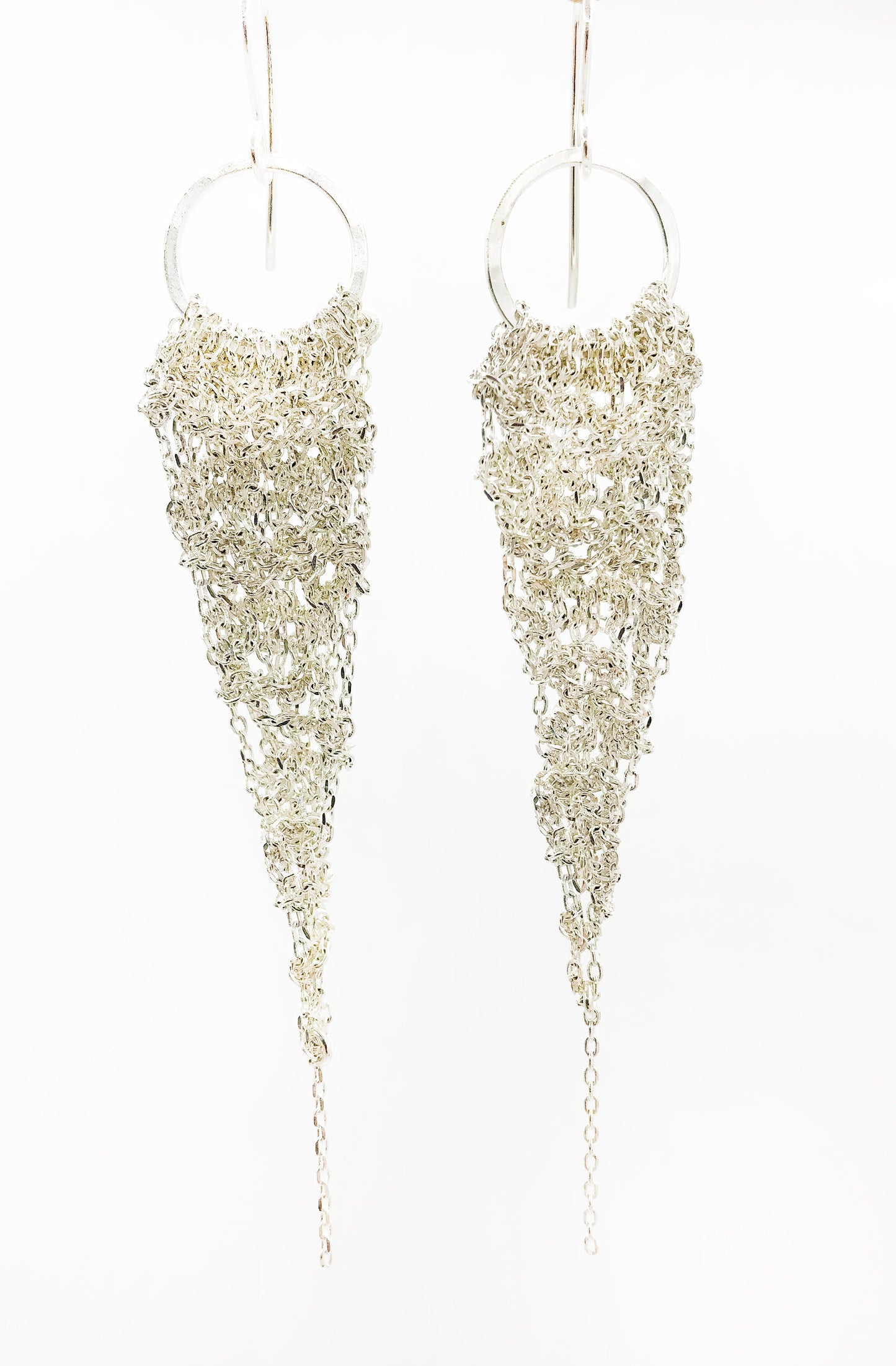 Earrings: crochet drops: silver: medium