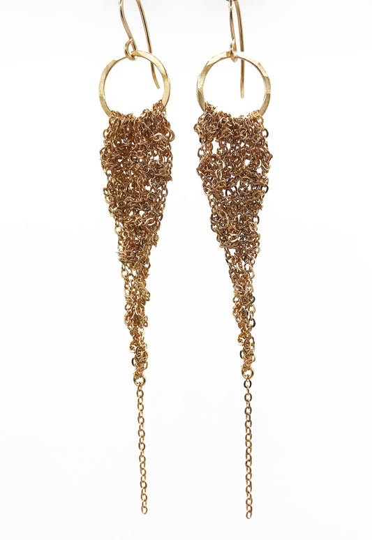Earrings: crochet drops: gold: small