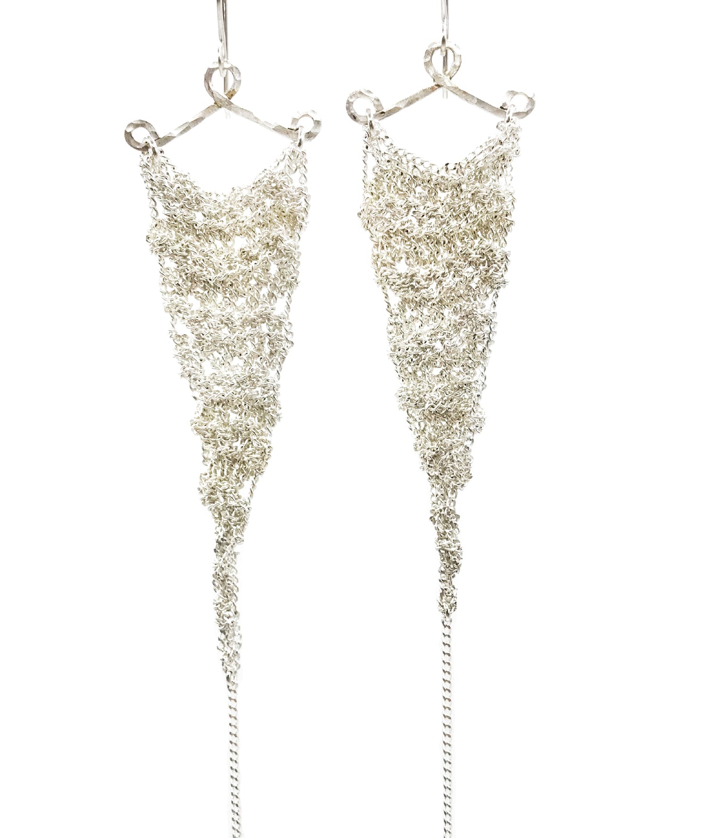 Earrings: Crochet triangle: silver: small