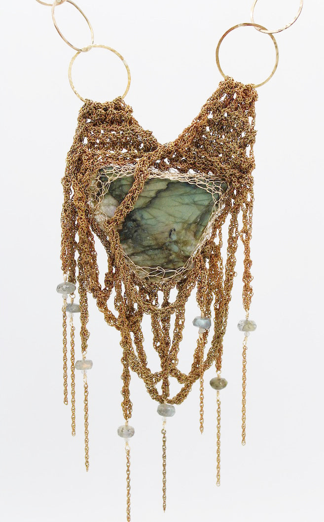 Reversible rough labradorite statement necklace