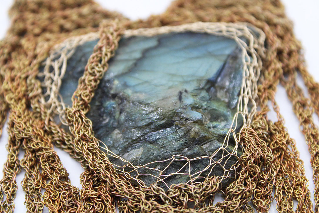 Reversible rough labradorite statement necklace
