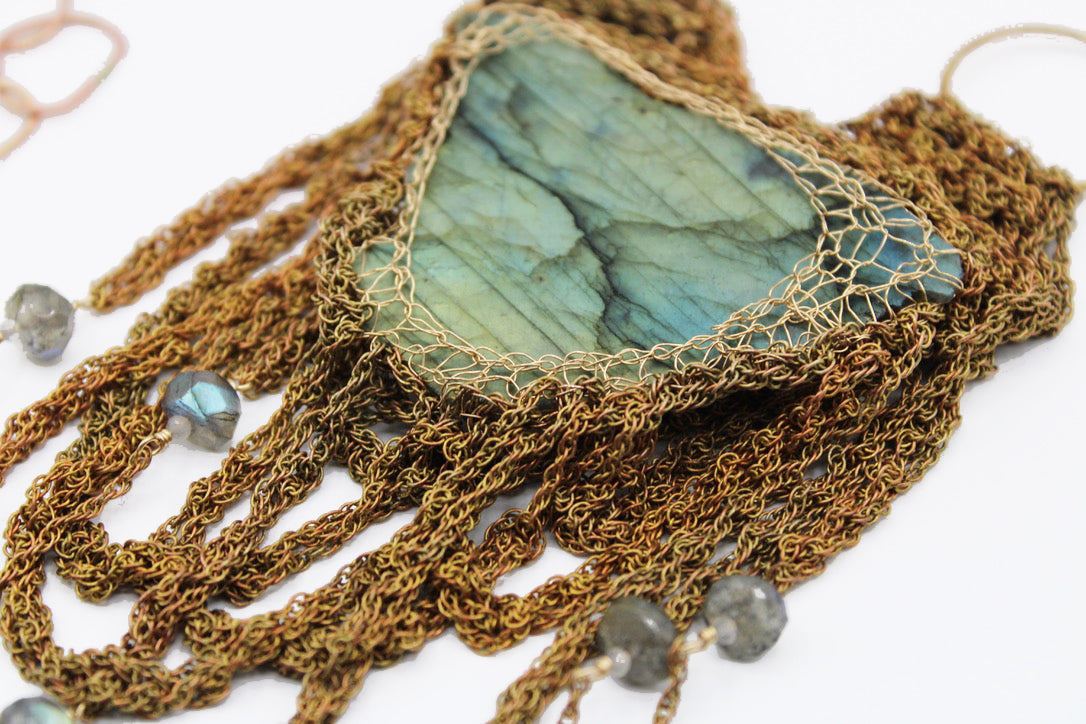 Reversible rough labradorite statement necklace