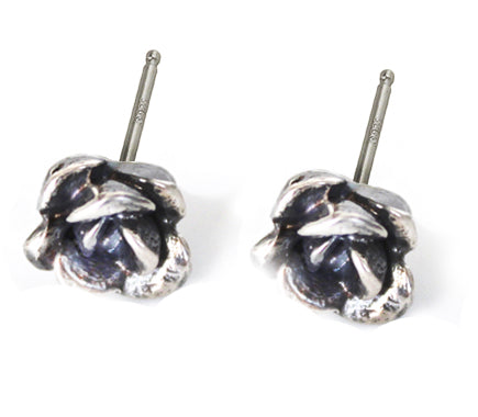 Earrings: rose studs: antique silver