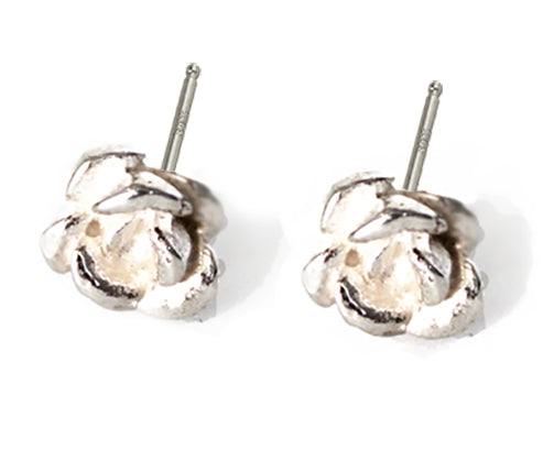 Earrings: rose studs: Bright silver