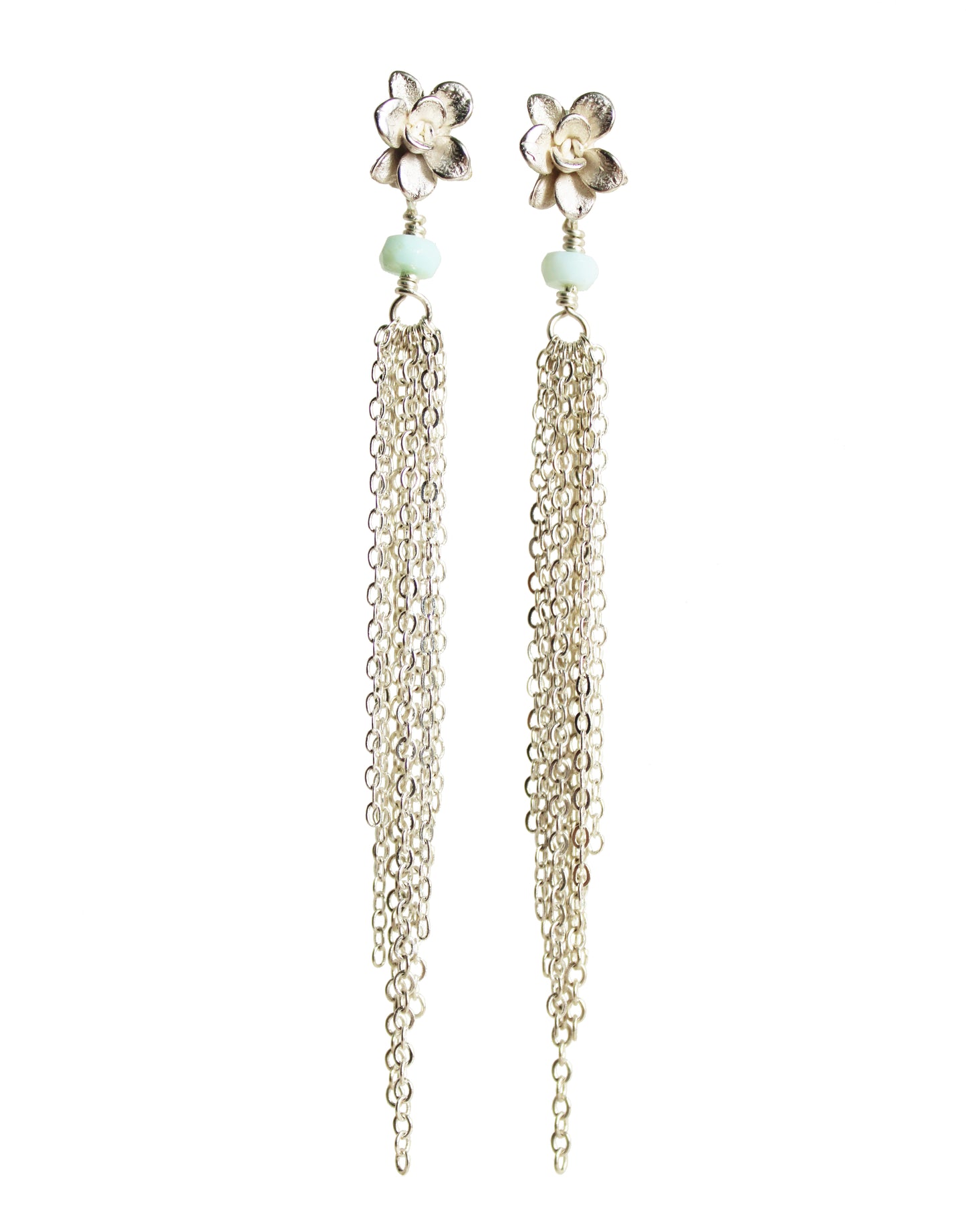Earrings: Flower Tassel: Silver/Silver chain