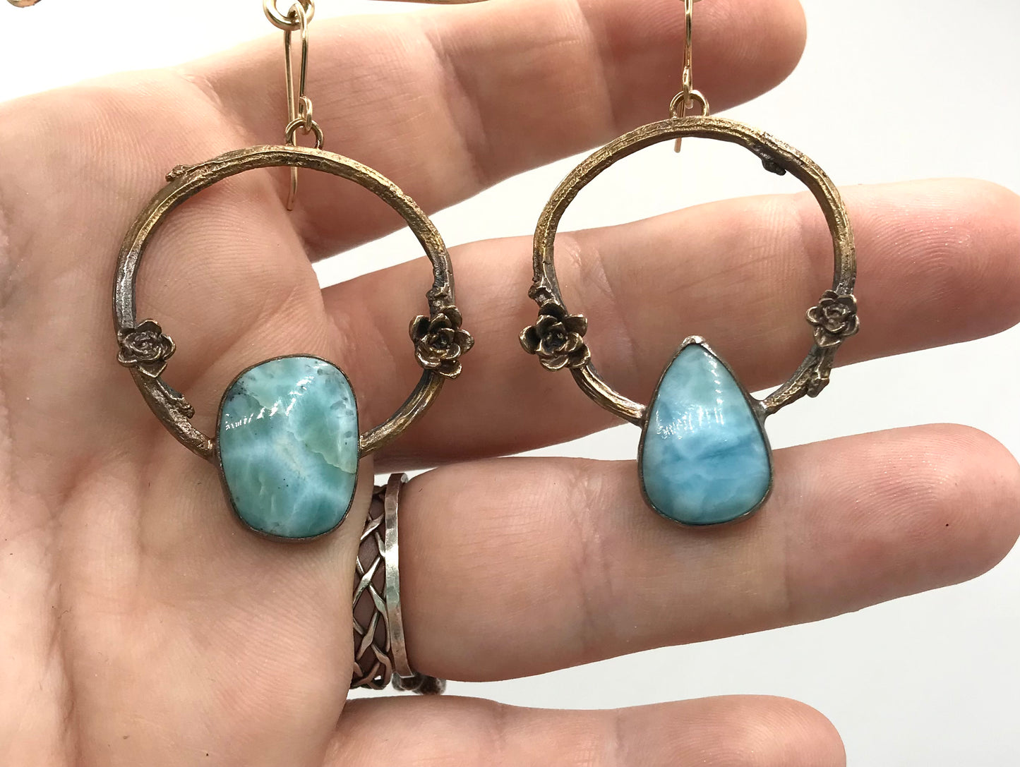 Larimar twig hoop earrings