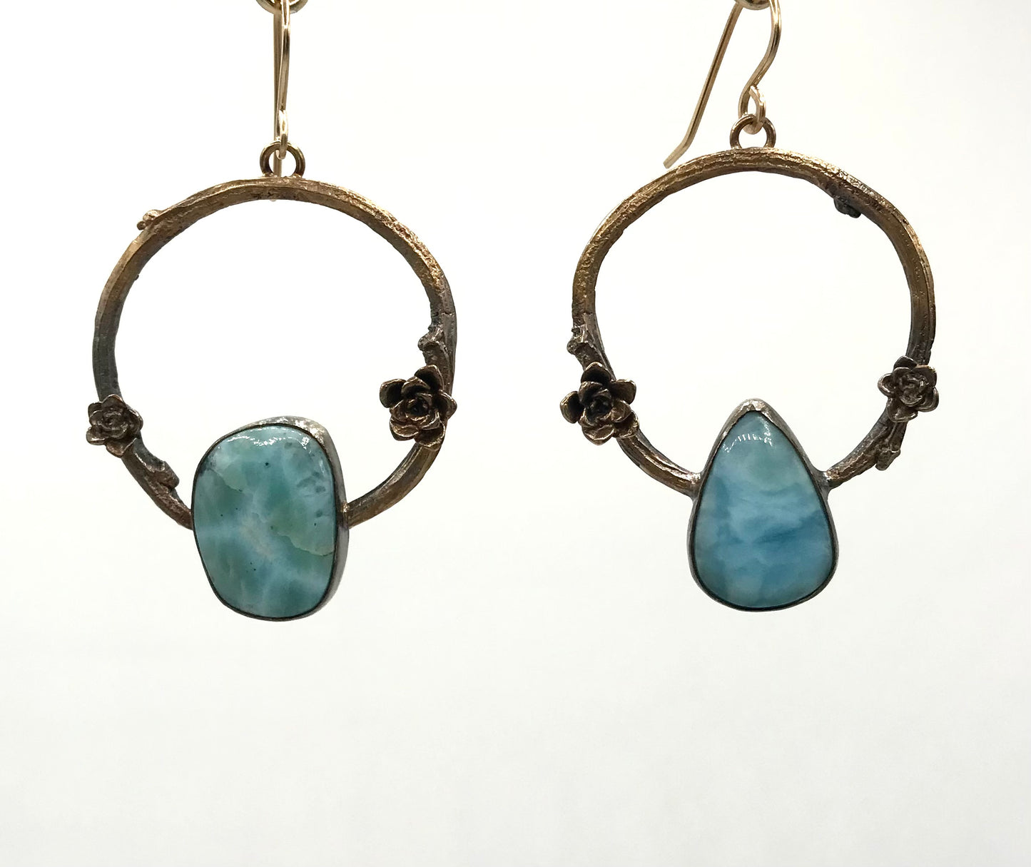 Larimar twig hoop earrings