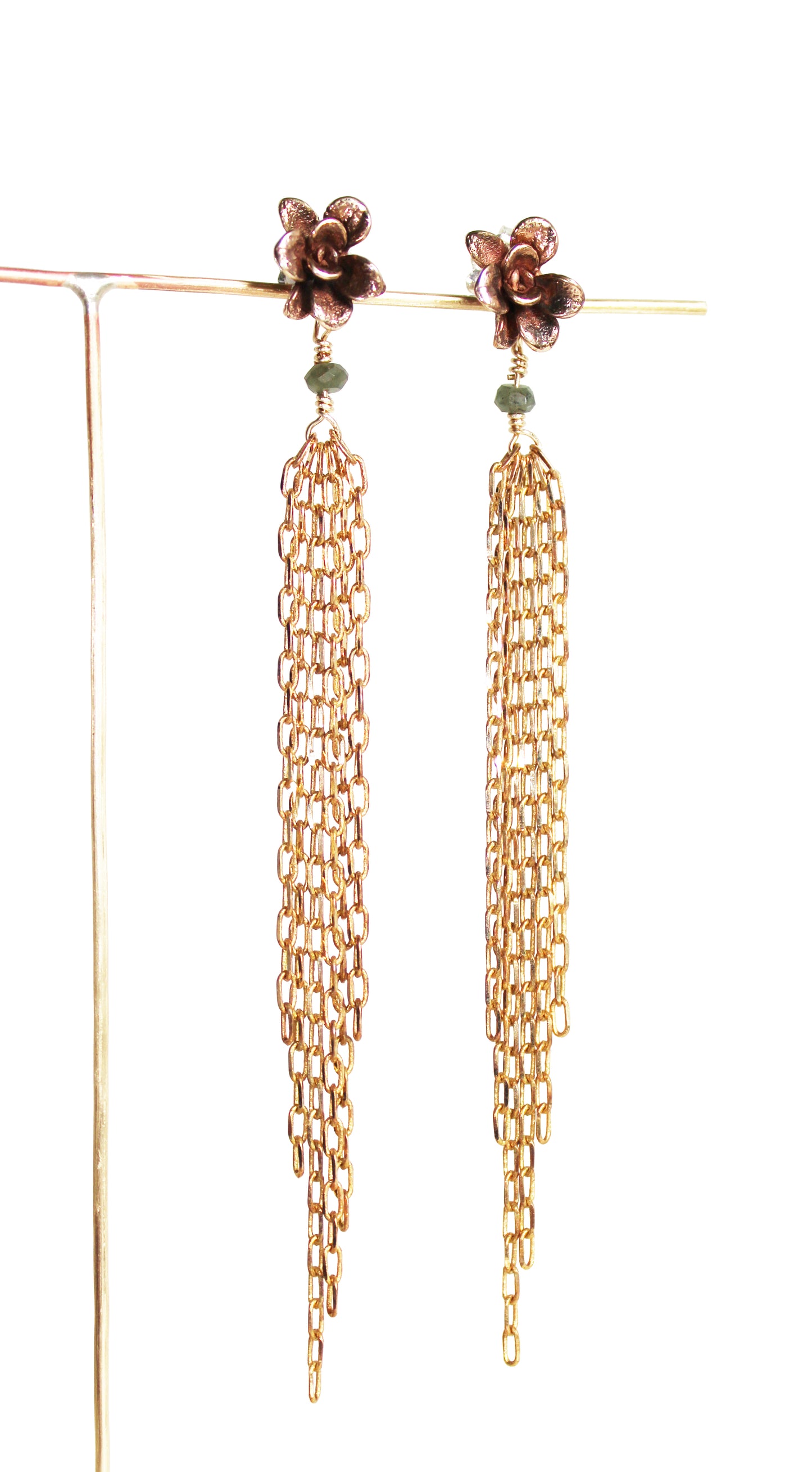 Earrings: Flower Tassel: Bronze/Brass chain