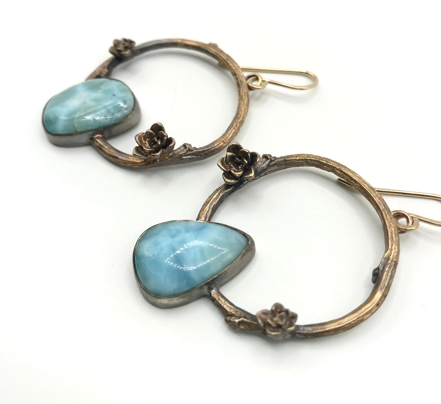 Larimar twig hoop earrings