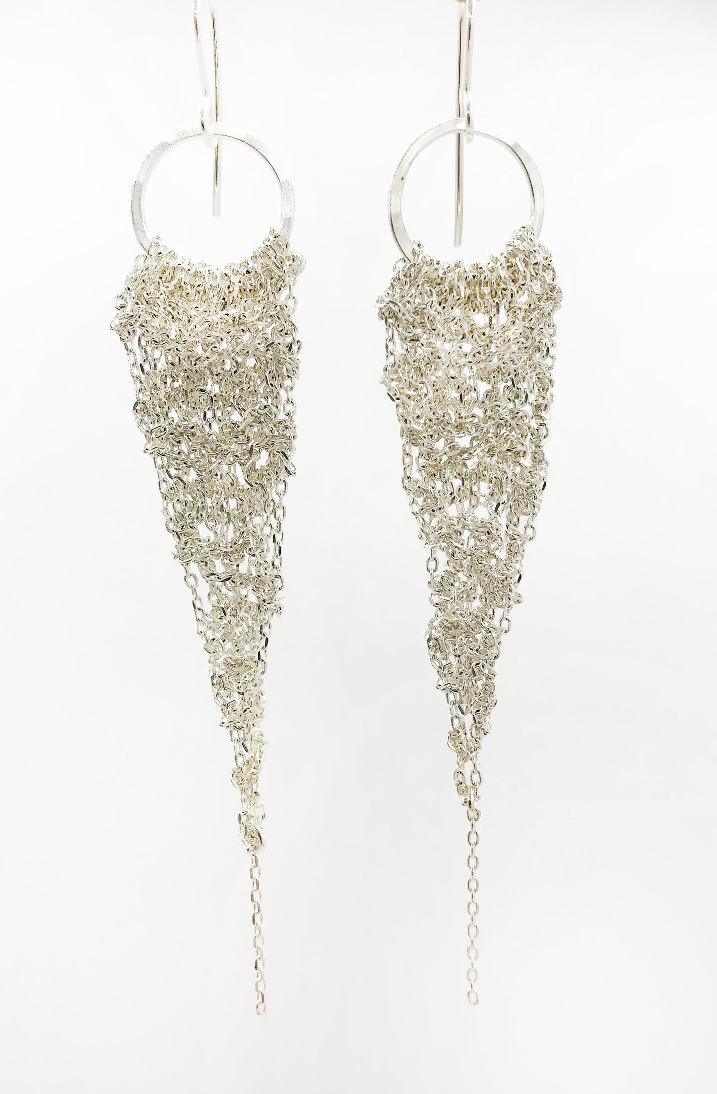 Earrings: crochet drops: silver: small