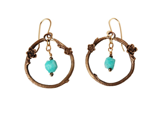 Earrings: twiggy hoops: Ancient Bronze: amazonite