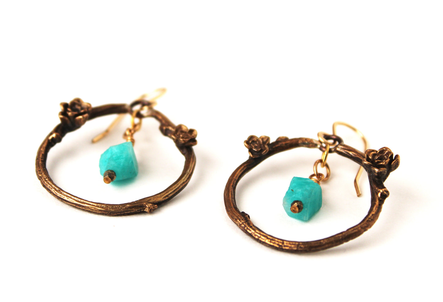 Earrings: twiggy hoops: Ancient Bronze: amazonite