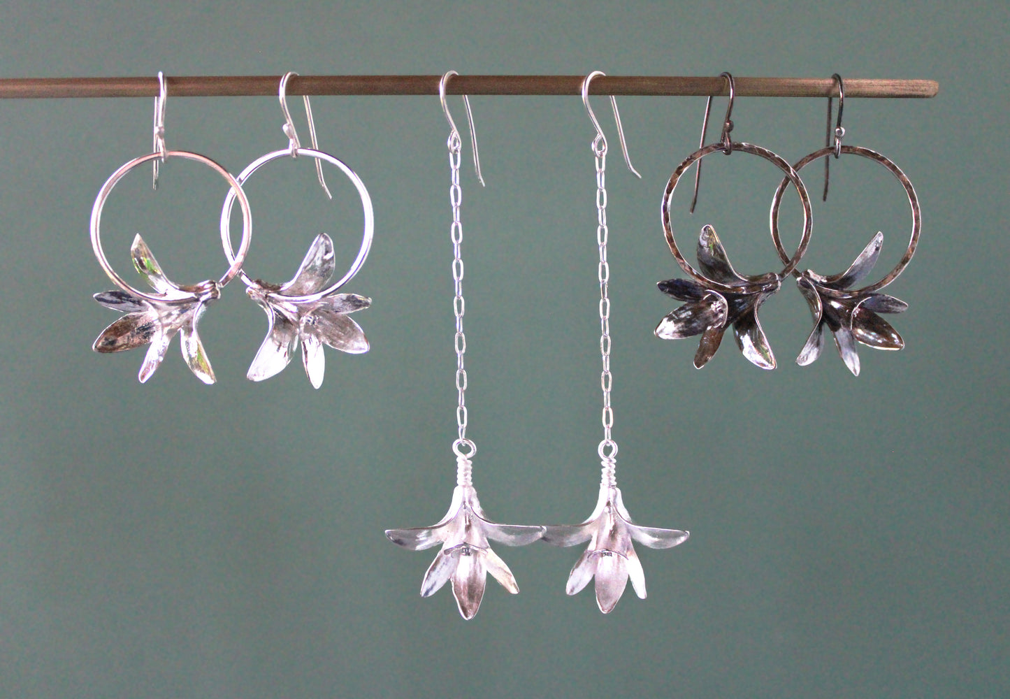 Silver Orchid Hoop Earrings