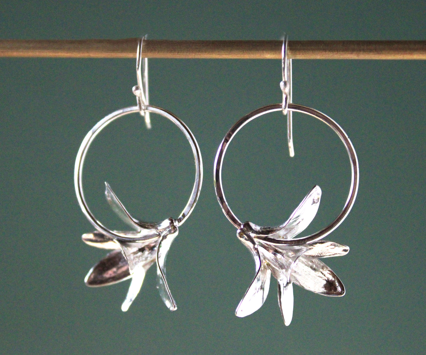 Silver Orchid Hoop Earrings
