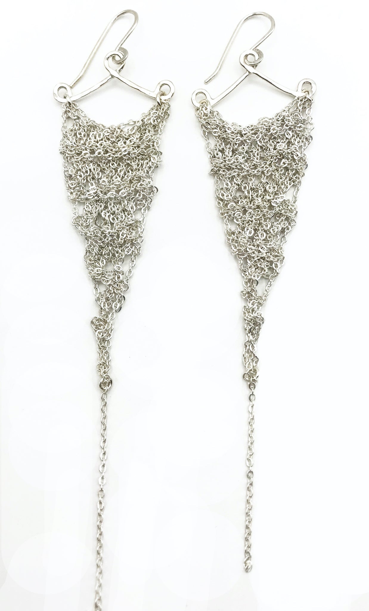 Earrings: Crochet triangle: silver: medium