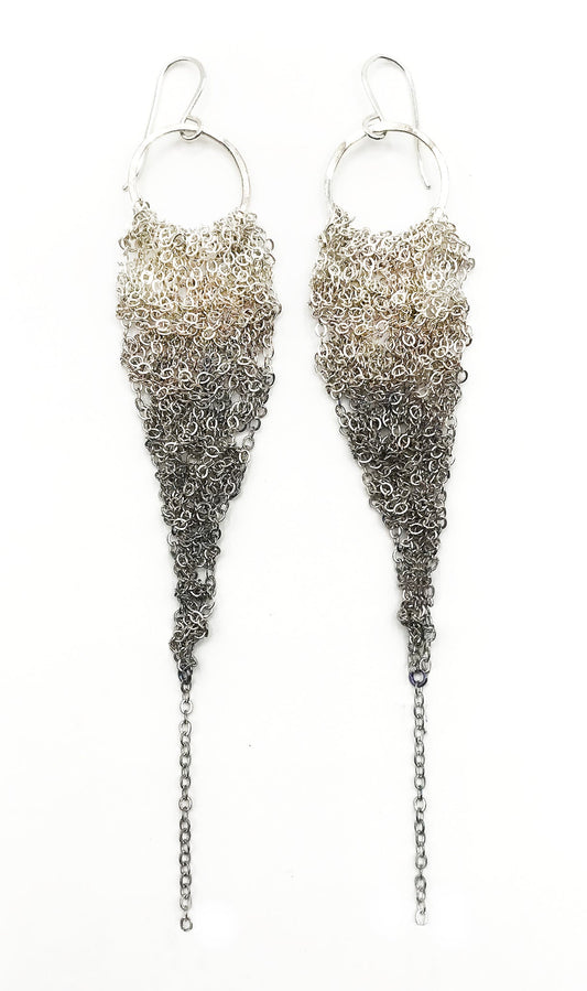 Earrings: crochet drops: silver ombre: medium