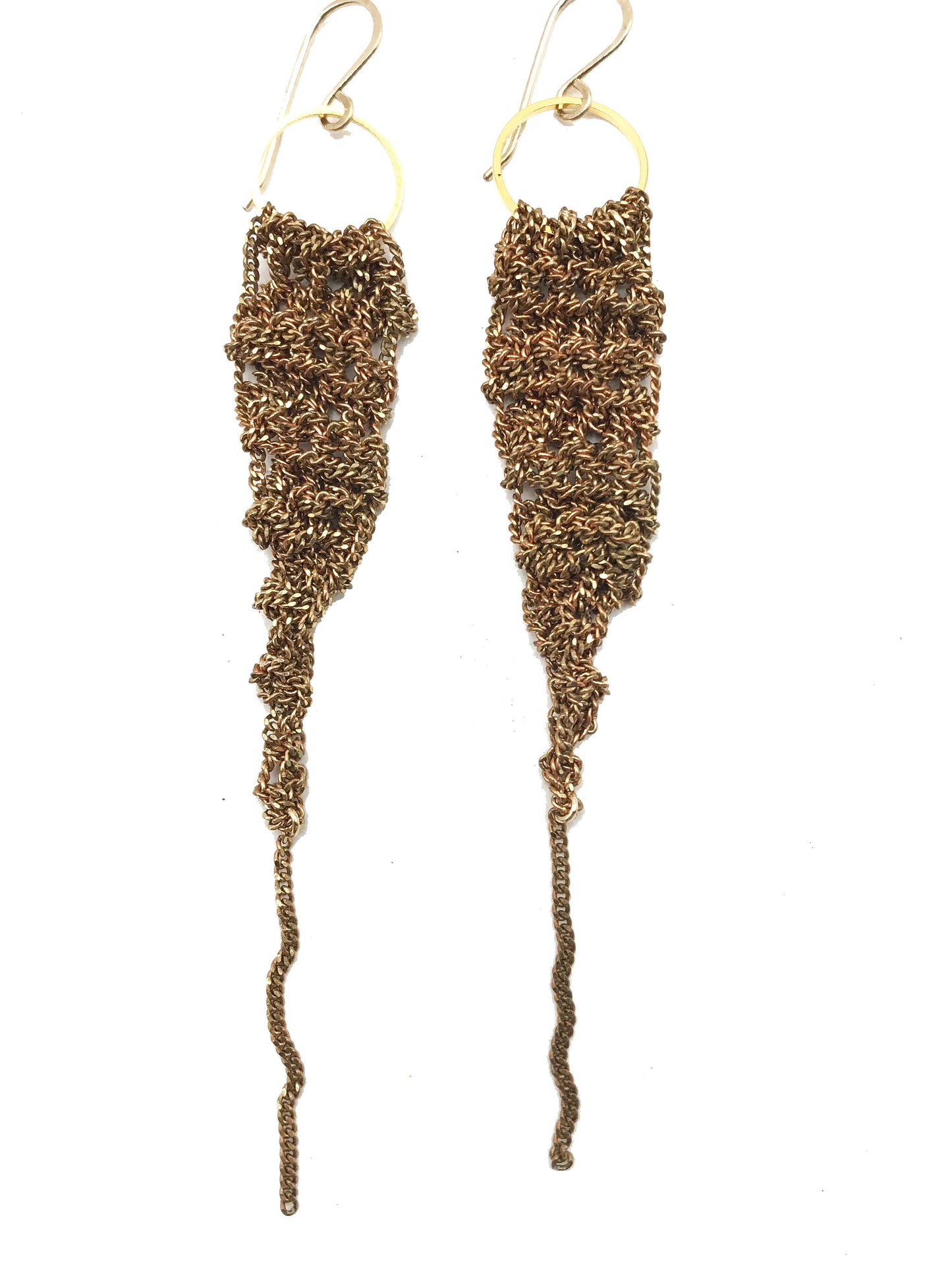 Earrings: crochet drops: copper: small