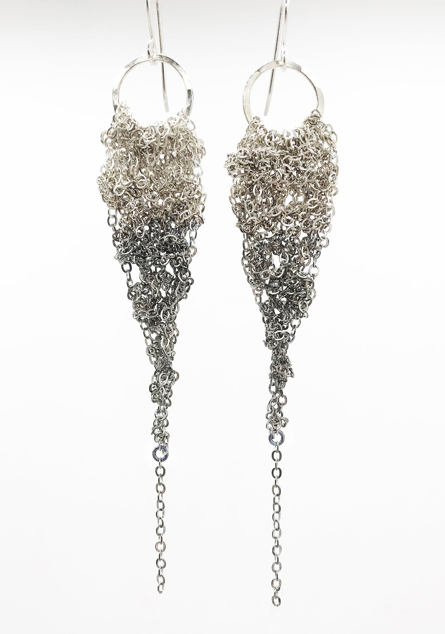 Earrings: crochet drops: silver ombre: small