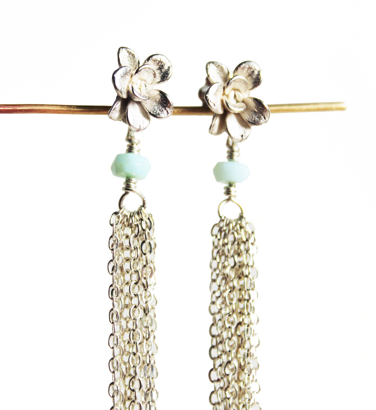 Earrings: Flower Tassel: Silver/Silver chain