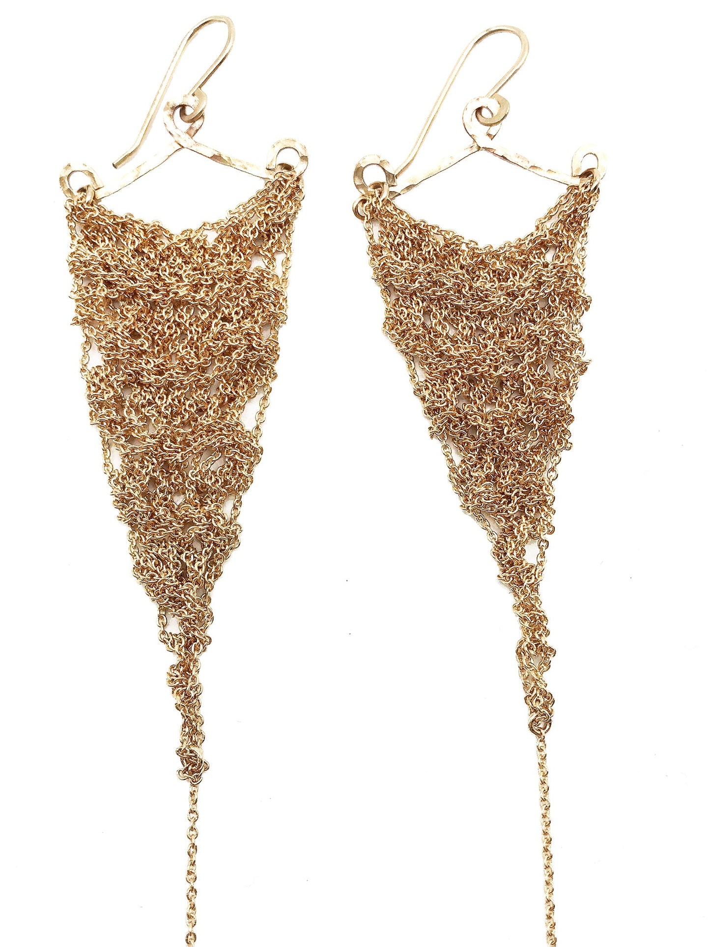 Earrings: Crochet triangle: gold: large