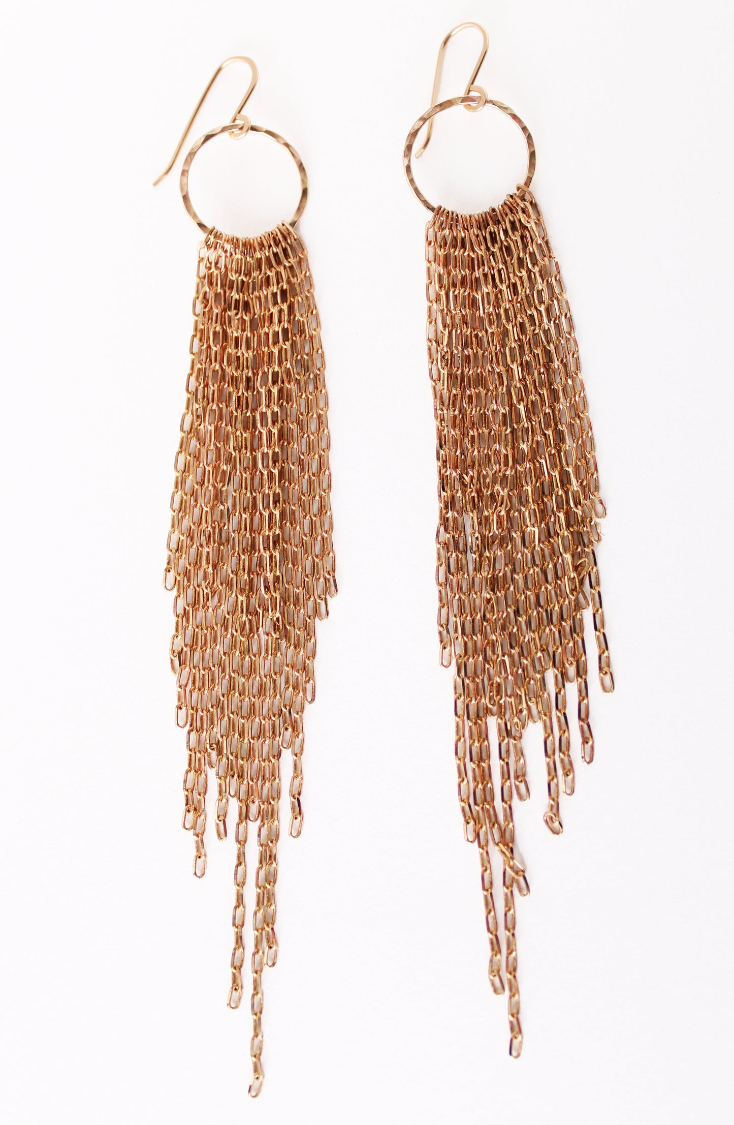 Earrings: Long tassel: gold/brass