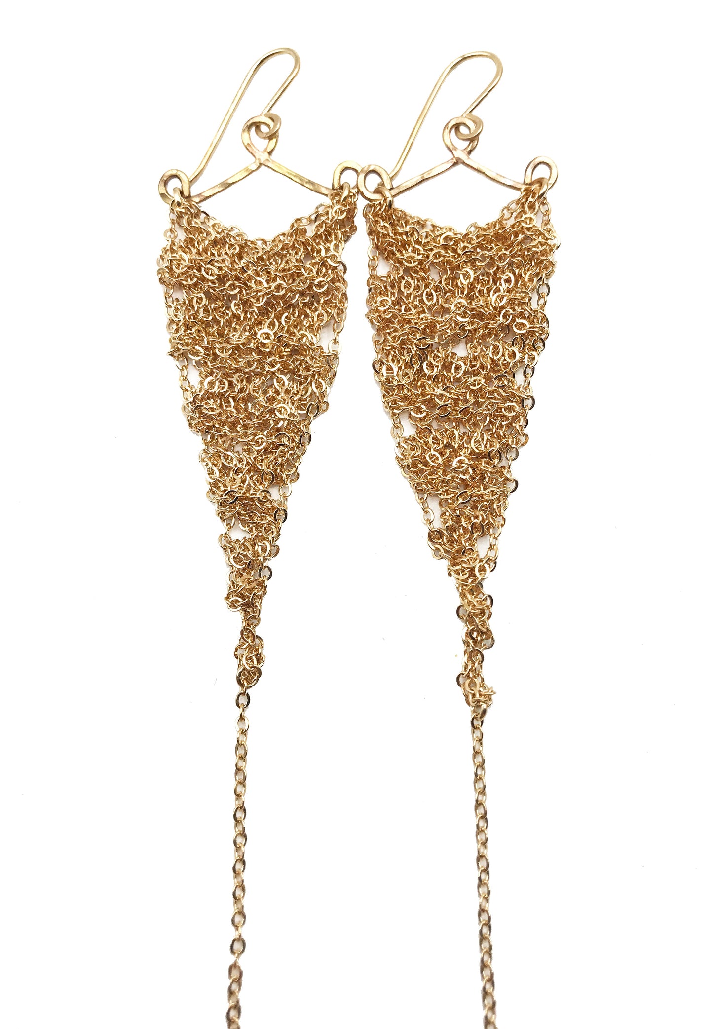 Earrings: Crochet triangle: gold: medium