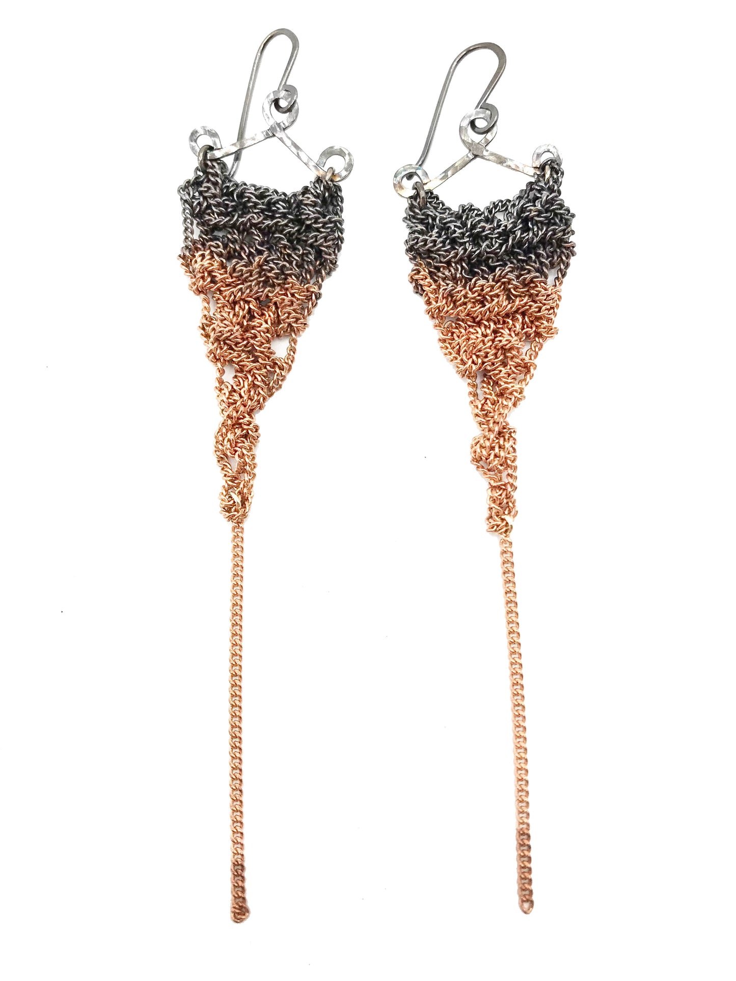 Earrings: crochet triangle: copper ombre: small