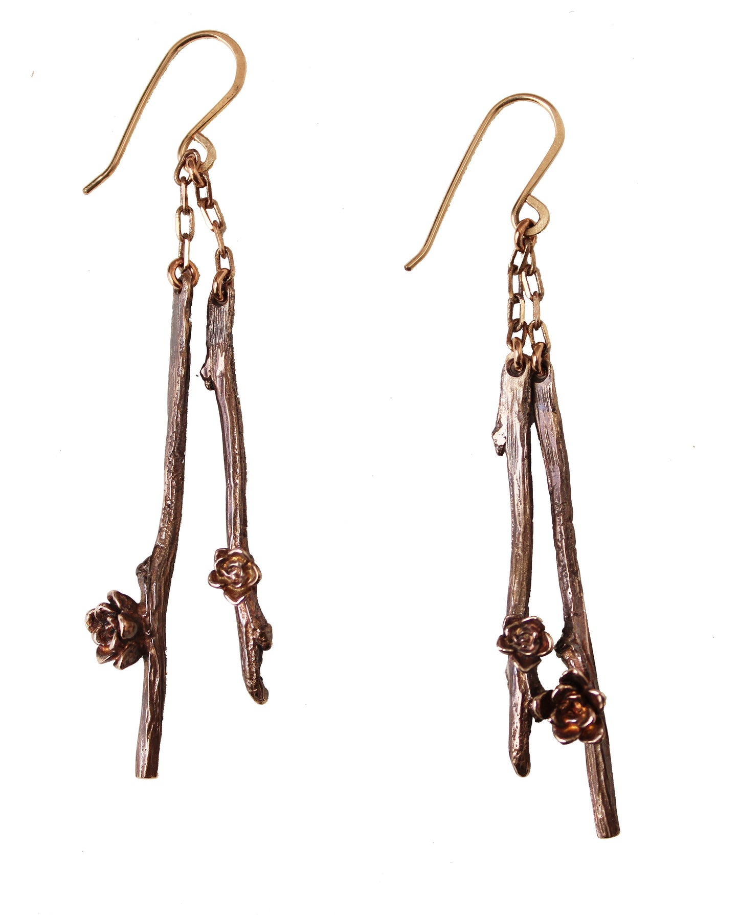 Earrings: twiggy dangles: ancient bronze