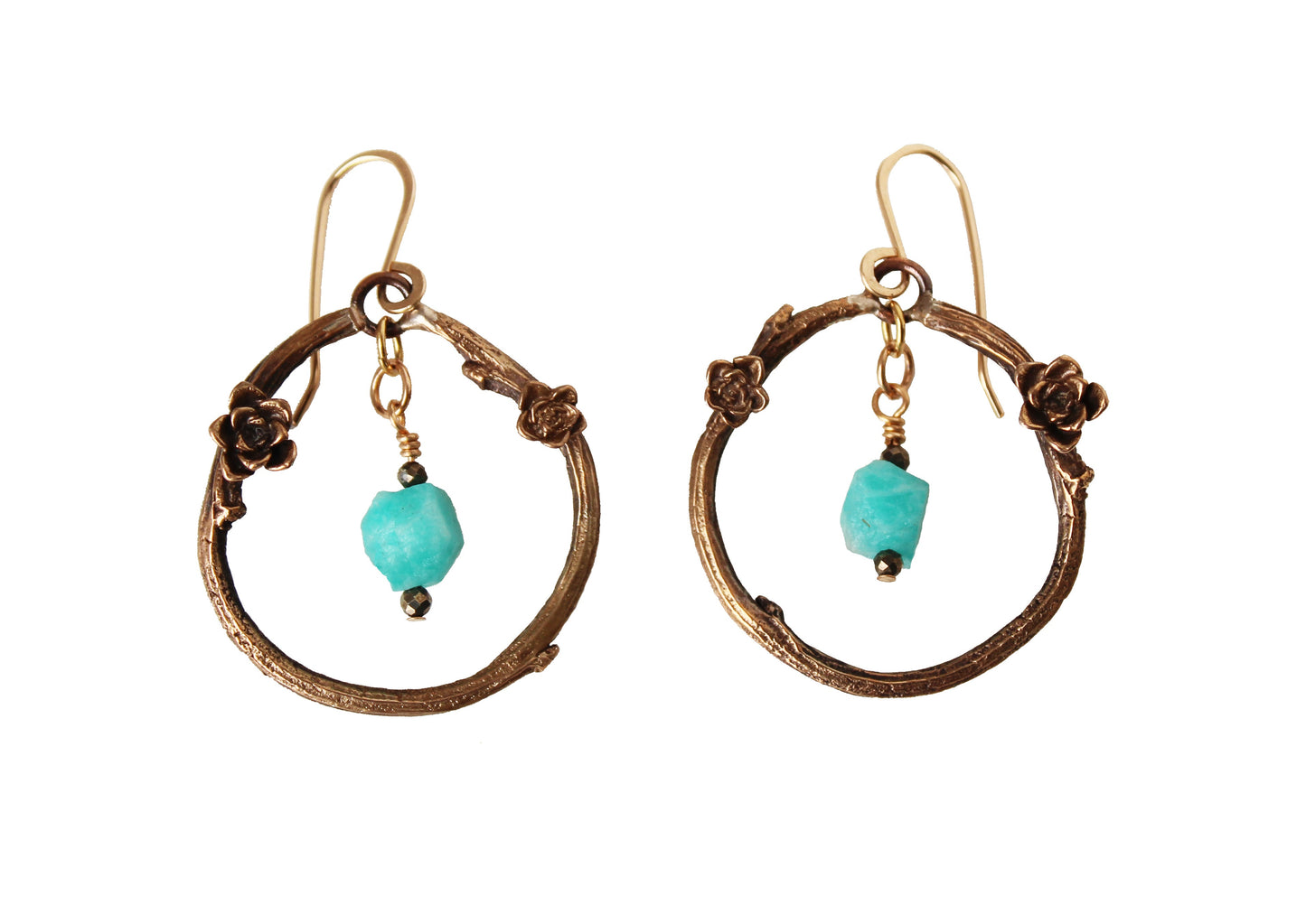 Earrings: twiggy hoops: Ancient Bronze: amazonite